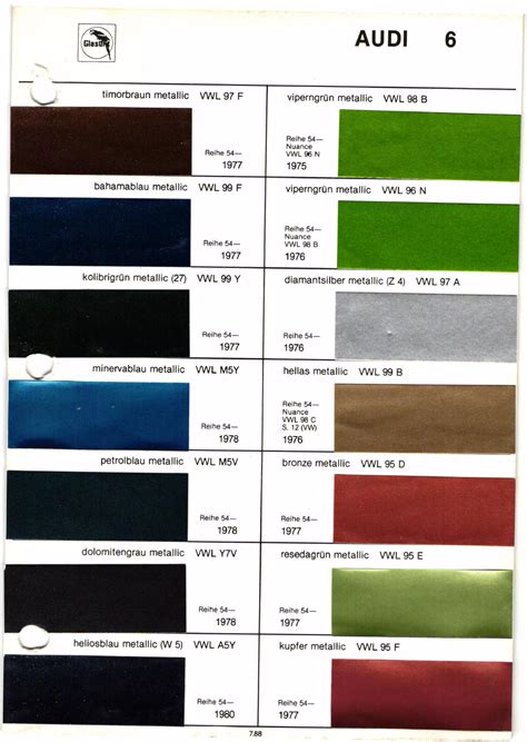 Audi Paint Codes And Color Charts From 1972 1989