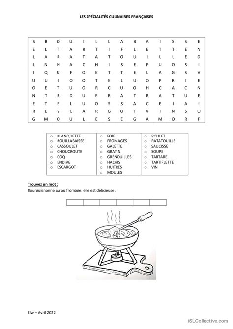 Mots M L S Les Sp Cialit S Culinaire Fran Ais Fle Fiches Pedagogiques