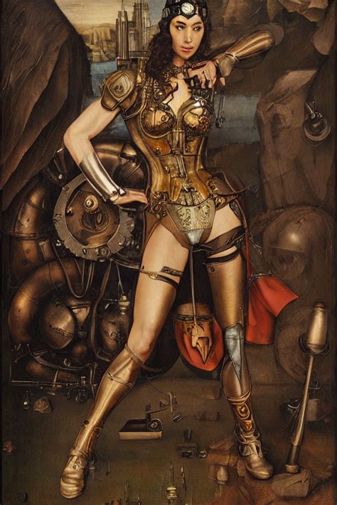 Krea Ai Highly Detailed Steampunk Gal Gadot Standing Hier