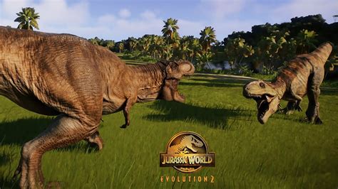 T Rex Vs Giganotosaurus Battle Jurassic World Evolution 2 Youtube