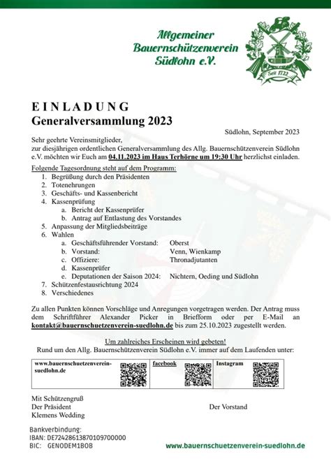 EINLADUNG Generalversammlung Am 04 11 2023 Allgemeiner