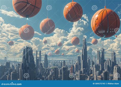 Multiple Basketballs Hover In Mid Air Against The Backdrop Of A