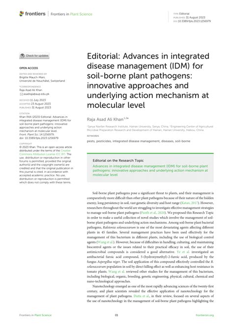 PDF Editorial Advances In Integrated Disease Management IDM For