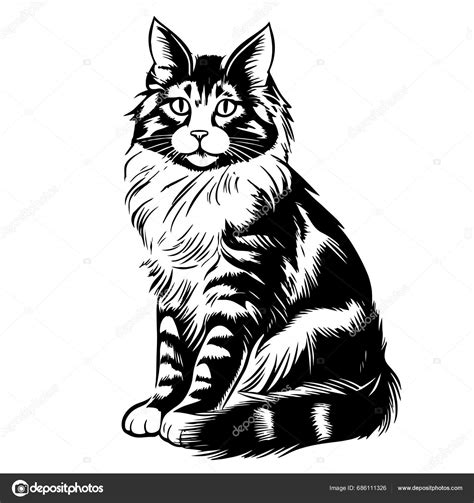 Fluffy Cat Sketch Hand Drawn Vector Illustration Stock Vector by ...