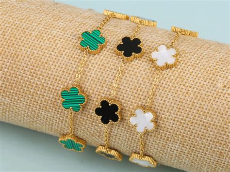 Lucky Clover Bracelet 18k Gold Plated 5 Clover Motifs Four Leaf