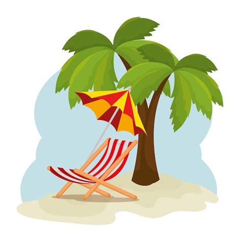 Premium Vector Tropical Beach Summer Scene Vector Illustration Design