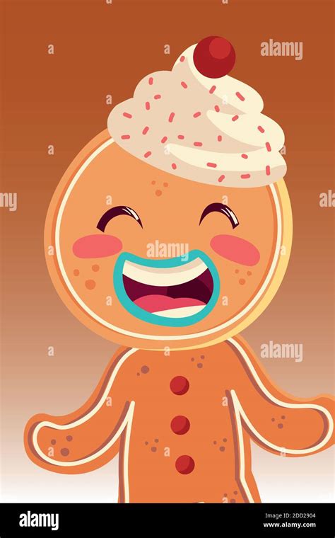 Cute Gingerbread Man With Cream In Head Cartoon Vector Illustration