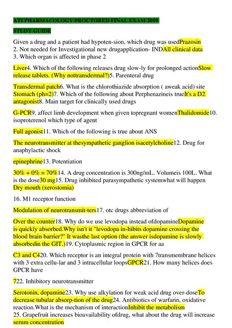 Ati Pharmacology Proctored Final Exam Study Guide Browsegrades