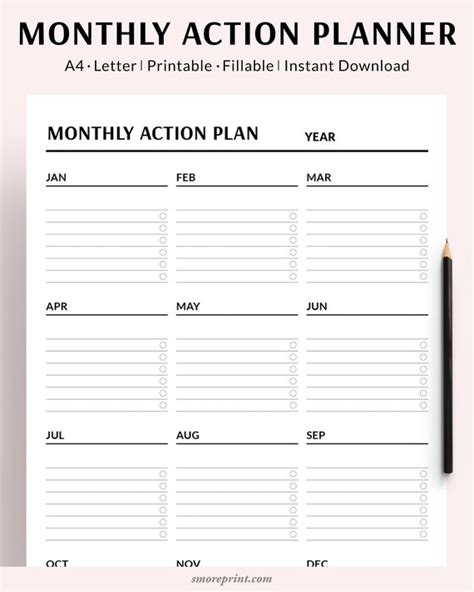 Monthly Action Plan Template for Achieving Goals Simple | Etsy