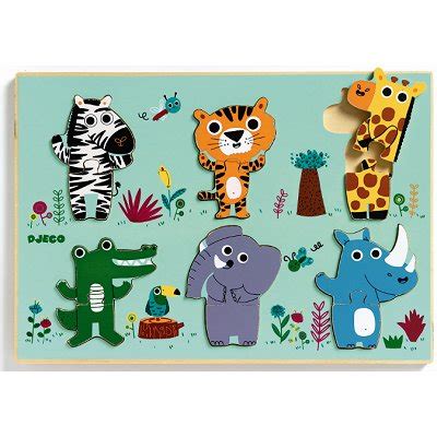 Holz Rahmenpuzzle Dschungel Djeco 01258 12 Teile Puzzle Tiere