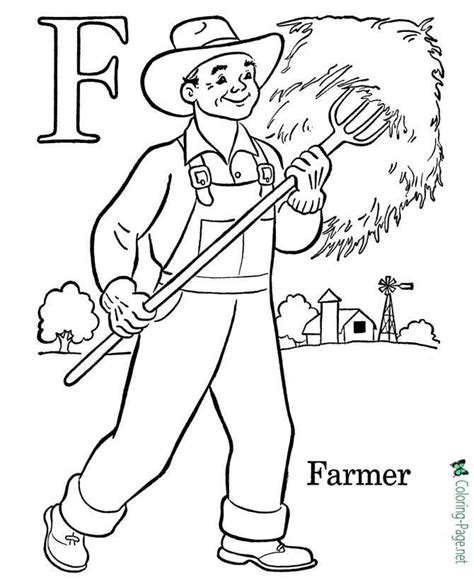 F is for Farmer - Alphabet Coloring Pages