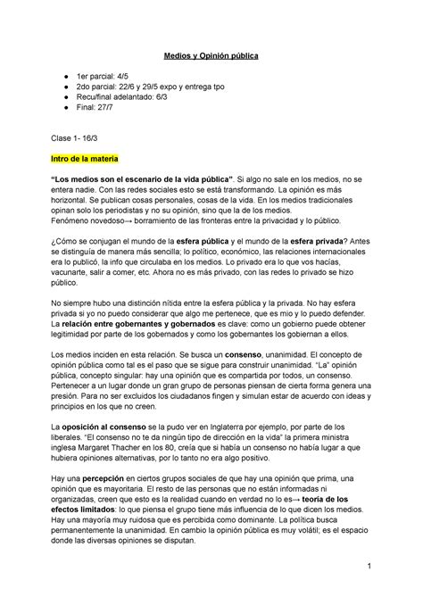 Medios y opinión pública Apuntes Medios y Opinión pública 1er