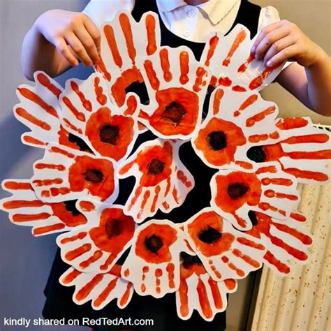 Easy Easy Handprint Poppy Wreath for Remembrance Day for Remebrance Day - Red Ted Art