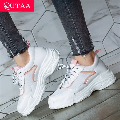 QUTAA г. Женские кроссовки из искусственной кожи и сетчатого материала ...