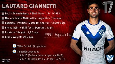 Lautaro Gianetti 17 Marcador Central Center Back Velez