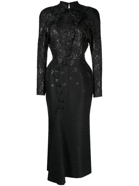 Saiid Kobeisy Brocade Effect Long Sleeve Dress Black Farfetch