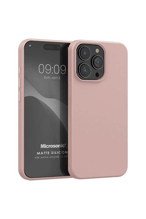 Microsonic Matte Silicone Apple iPhone 15 Pro Kılıf Rose Gold iPhone