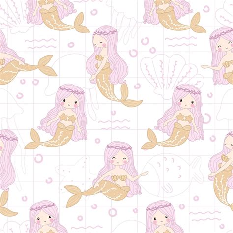 Premium Vector Cute Mermaids And Friends Seamless Pattern