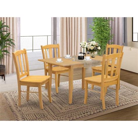 East West Furniture 5 Piece Natural Oak Finish Solid Wood Top Dining