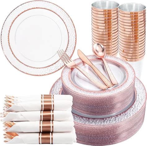 Amazon Liacere Pcs Rose Gold Plastic Plates Clear Rose