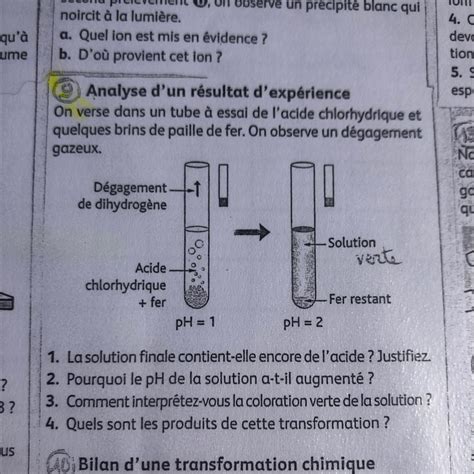 Is Analyse D Un R Sultat D Exp Rience On Verse Dans Un Tube Essai