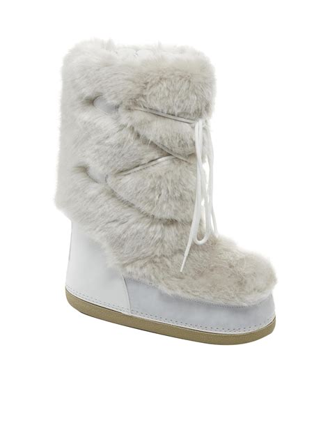 Lyst Asos Barts White Faux Fur Snow Boots In White