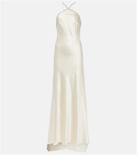 Bridal Embellished Silk Satin Gown In White Roland Mouret Mytheresa