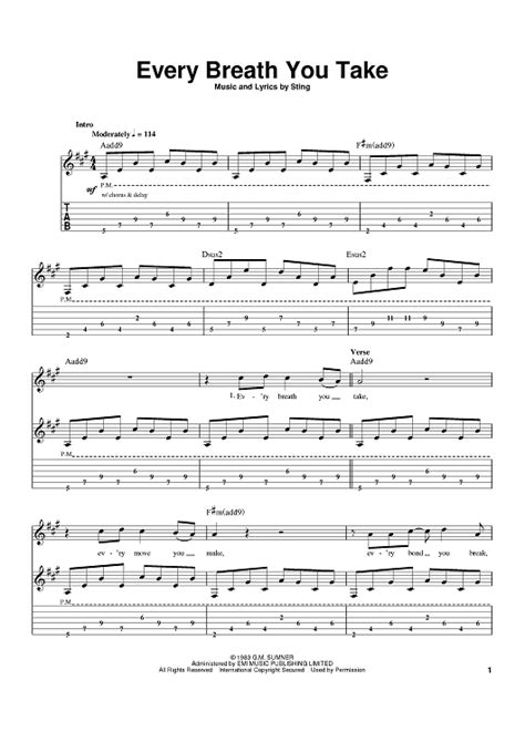 Every Breath You Take" Sheet Music by Sting; The Police for Guitar Tab ...