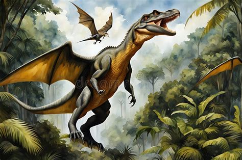 Giganotosaurus A Massive Theropod Dinosaur Soaring Through A Prehistoric Rainforest Lush