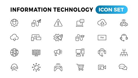 Information Technology Line Icons Collection Big Ui Icon Set In A Flat Design Thin Outline