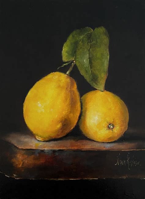 Lemons With Leaves Still Life X Original Oil Painting Nina R Aide