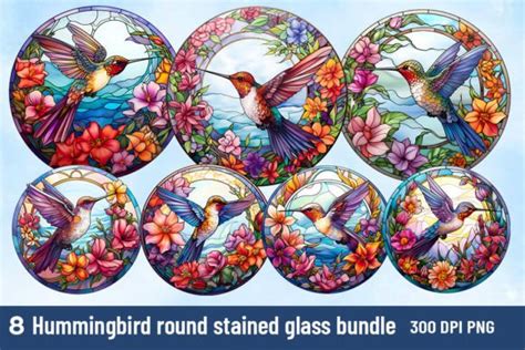 Hummingbird Round Stained Glass Bundle Graphic By Craftfiles Svg