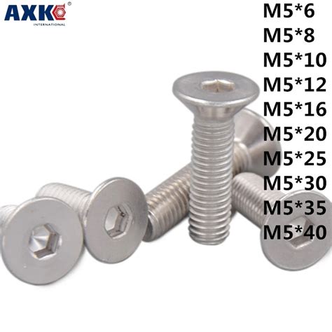 AXK 100pcs 201 Stainless Steel Flat Head Hexagon Socket Head Screw