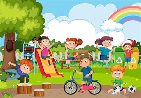 Niños felices en el patio de la escuela | Vector Premium