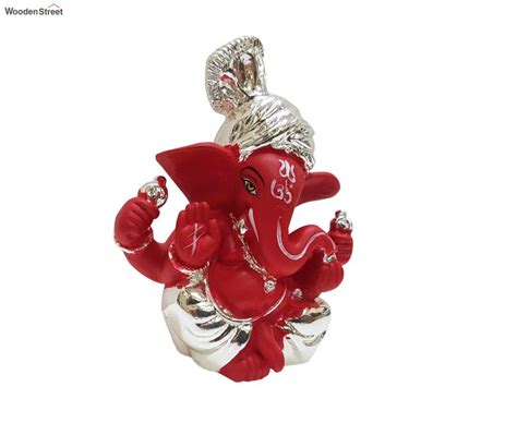 Buy Silver Plated Red Ceramic Ganesha Idol With Pagdi At Off Online