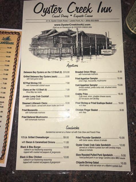 Menu At Oyster Creek Restaurant And Boat Bar Galloway