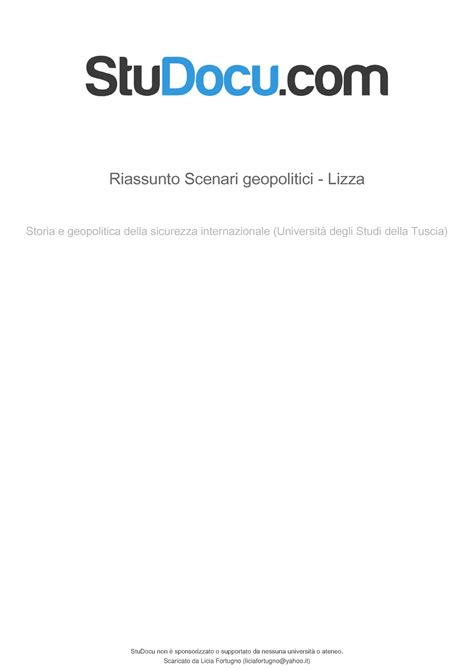 Riassunto Scenari Geopolitici Lizza Scaricato Da Licia Fortugno