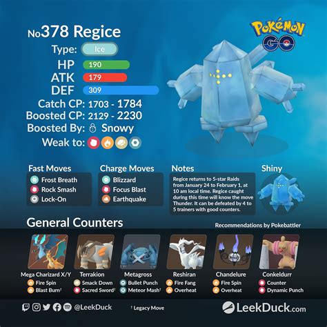 Regice Returns to 5 star Raid Battles Leek Duck Pokémon GO News and