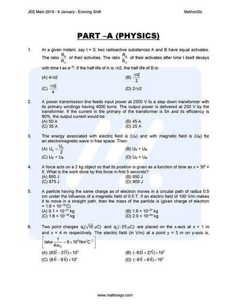 Iit Jee Mains 2019 Maths Question Paper Papers Exam