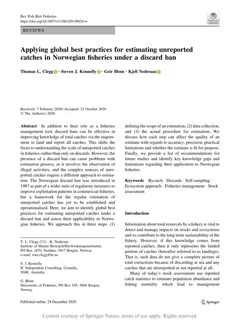 Pdf Applying Global Best Practices For Estimating Unreported Catches