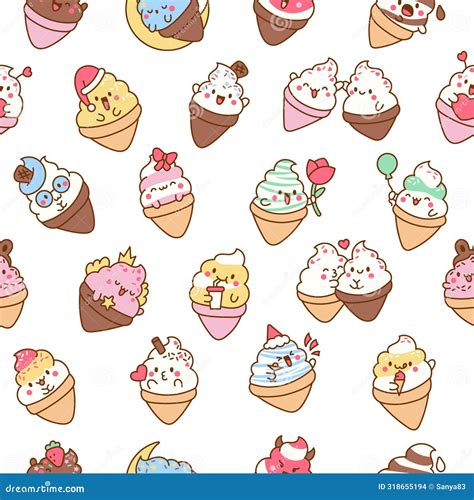 Cute Ice Cream Characters Seamless Pattern Stock Vector Illustration Of Funny Wing 318655194