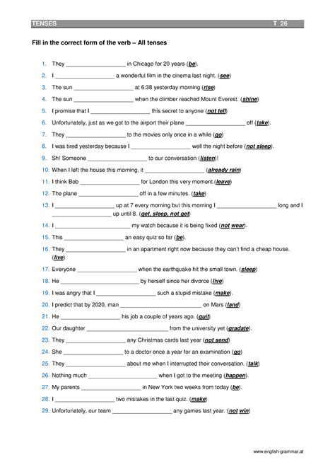 Mixed Tenses Ejercicios Tiempos Verbales Tenses T Englishgrammar