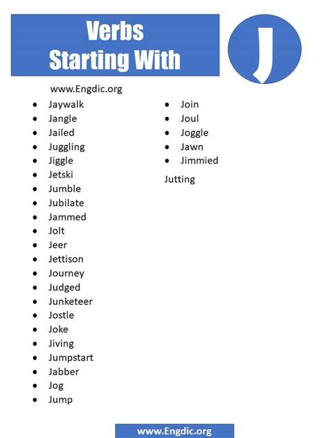 100 Verbs Starting With J Complete List EngDic