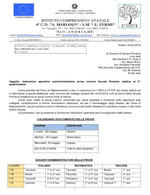 Fillable Online Circolare Prove Comuni Del Quadrimestre Scuola