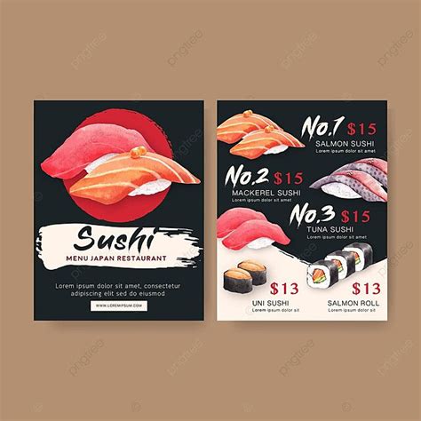 Aquarell Illustrierte Designvorlage Für Japanische Sushi Kollektion