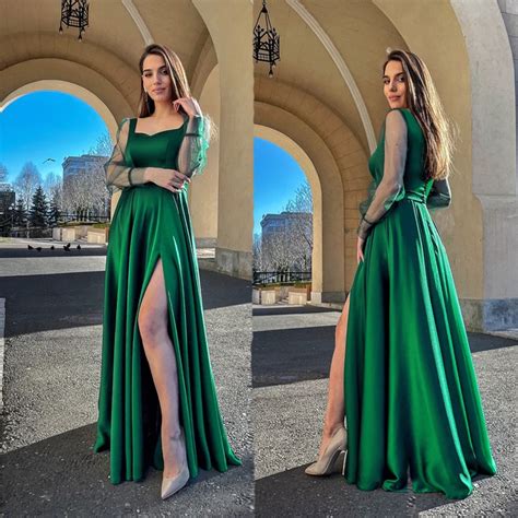 Long Sleeves Prom Dresses For Women 2022 New Arrivals Satin Side Slit