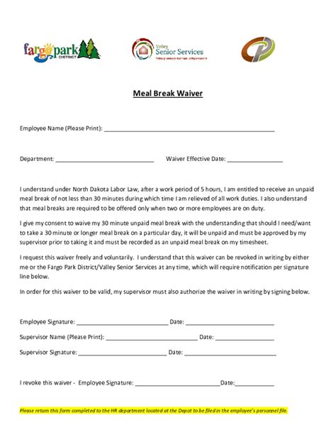 Fillable Online Meal Break Waiver Form Fax Email Print