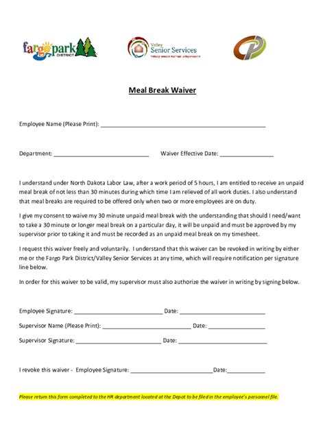 Fillable Online Meal Break Waiver Form Doczz Net Fax Email Print