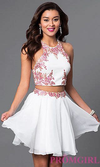 Two Piece Beaded Applique Short Dress At Promgirl Chiffon Party