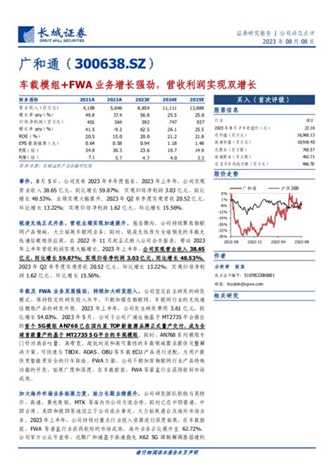 车载模组 Fwa业务增长强劲，营收利润实现双增长